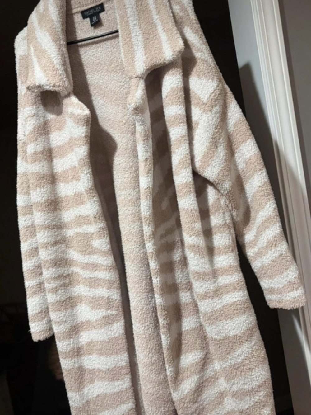 Rachel Zoe Beige and White Striped Teddy Coat